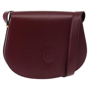 CARTIER Must Line Shoulder Bag Leather Bordeaux Gold Auth 146793